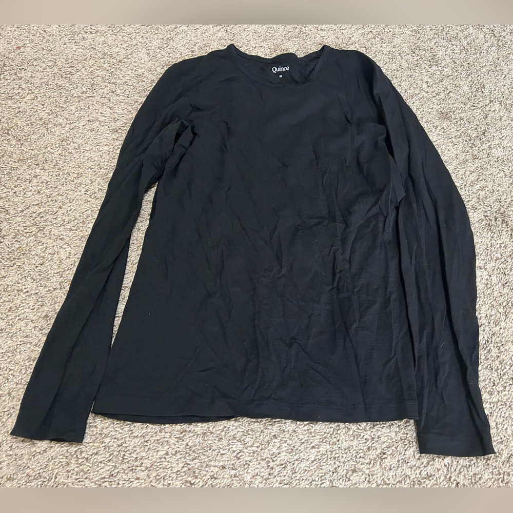 Quince Black 100% Merino Wool All-Season Long Sleeve Base Layer Shirt Medium Tee